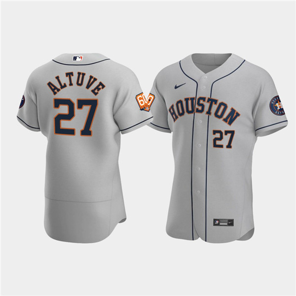 Men's Houston Astros #27 Jose Altuve Grey 60th Anniversary Flex Base Stitched Baseball Jersey